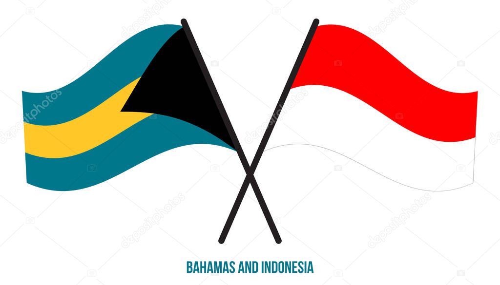 Bahamas and Indonesia Flags Crossed And Waving Flat Style. Official Proportion. Correct Colors.