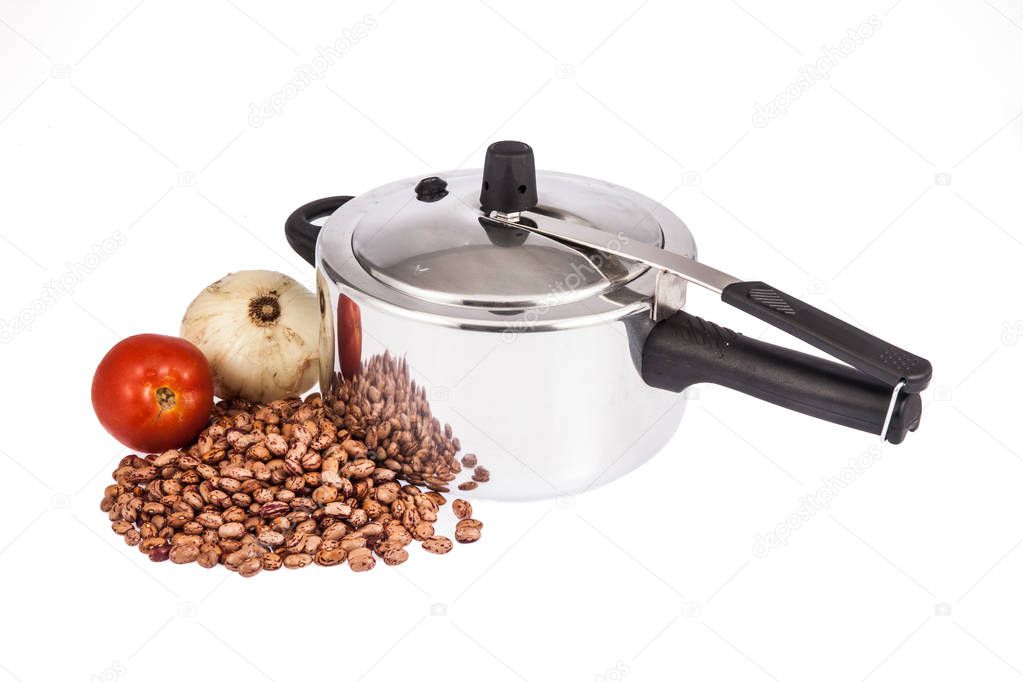 Pressure cooker on the white background 