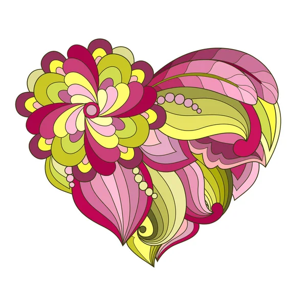 Tažené Srdce Květinami Rostlinami Pro Den Svatého Valentýna Nebo Svatby — Stockový vektor