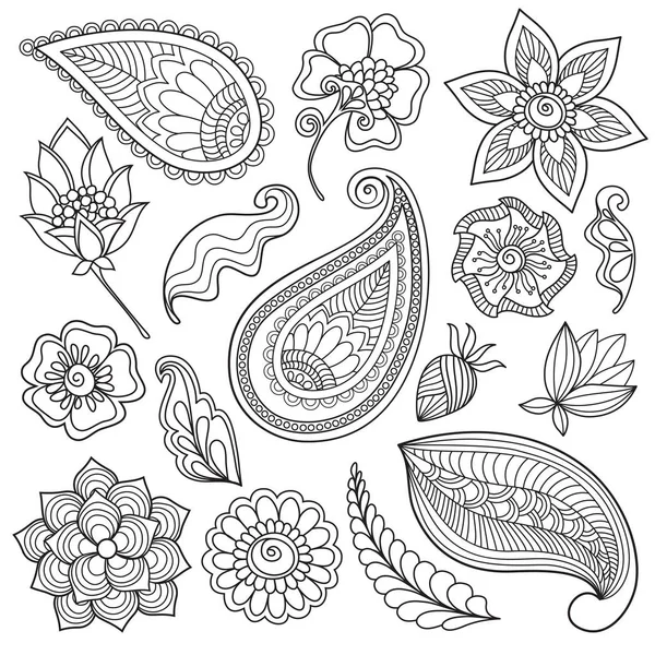 Eine Reihe Floraler Elemente Die Magisch Gezeichneten Blumen Und Pflanzen — Stockvektor
