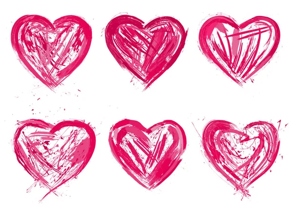 Sada Malování Srdcí Šplouchání Kapky Pro Den Svatého Valentýna Nebo — Stockový vektor