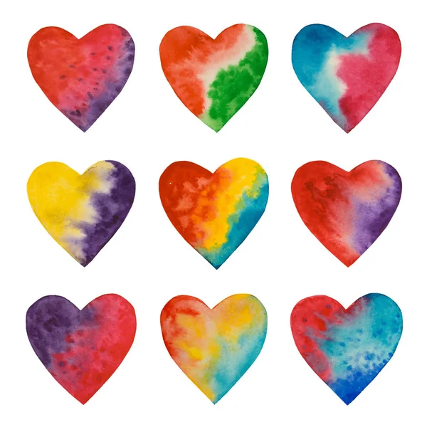 Set Watercolor Hearts Valentine Day Weddings — Stock Vector