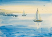 Картина, постер, плакат, фотообои "watercolor seascape. background with sea and sky", артикул 214783142
