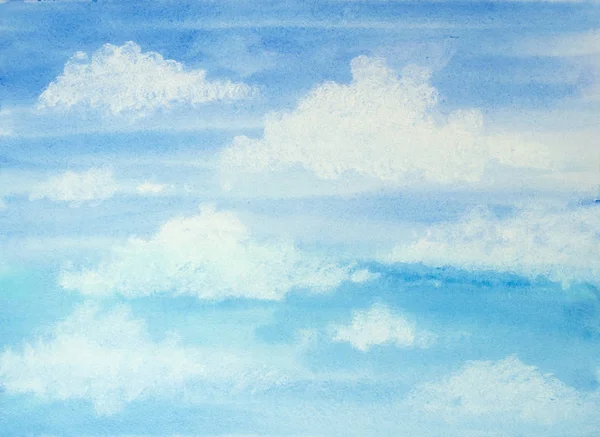 Aquarel Blauwe Hemel Met Wolken — Stockfoto