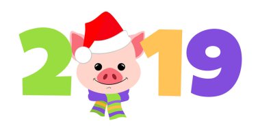 Bir domuz için yeni yıl 2019. Çin takvimine sembolünde 2019 yılın. Vektör