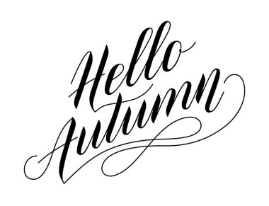 Geçmiş, kartpostallar, posterler, afişler, tebrik kartları. Merhaba Autumn. Logo için mesaj. Mevsimlik kartpostallar için elle çizilmiş vektör başlığı