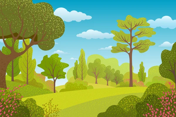 Letni Krajobraz Wiejski Drzewami Liśćmi Tło Lasem Jasny Naturalny Sztandar — Wektor stockowy