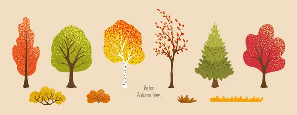 Árboles Otoño Arbusto Hierba Conjunto Plantas Elementos Naturales Para Diseño — Vector de stock