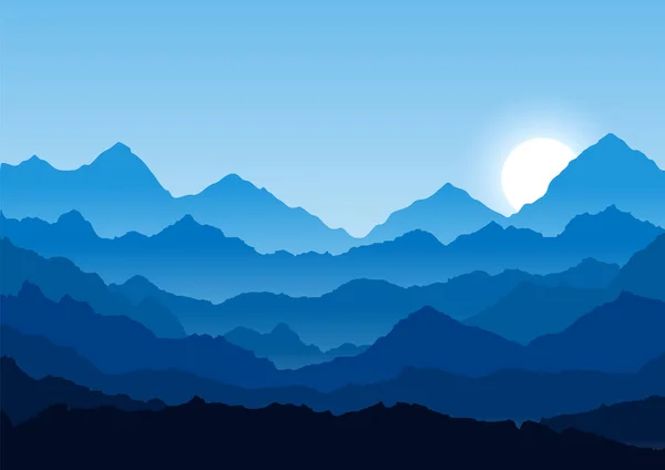 Плоский Горный Пейзаж Утром Горах Дизайн Туризма Путешествий Векторный Природный — стоковый вектор