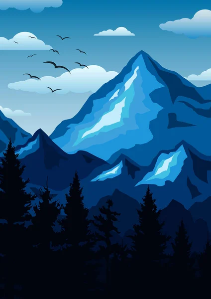 Flat mountain  landscape. Mountains and forest. Tourism and travelling. Vector flat design