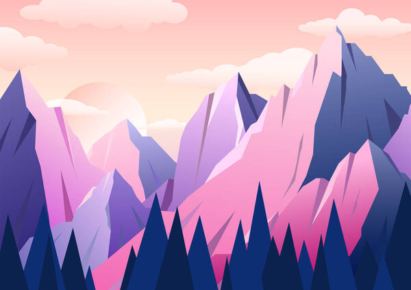 Flat mountain landscape. Color mountains, abstract shapes, modern background, vector design Illustration for you project — Stock Illustration Flat Mountain Landscape Color Mountains Abstract Shapes Modern Background Vector — Stock Vector