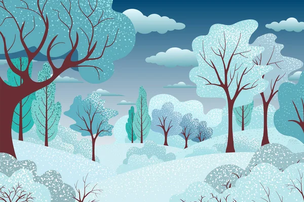 Winter Landscape Trees Bush Christmas Design Illustration New Year Background — Stock Vector