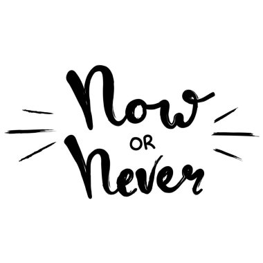 Şimdi ya da sevimli harflerle eğlenceli yazı tipi metin asla