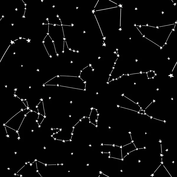 Constelación estrellas plantilla de patrón sin costuras para los niños babie — Vector de stock