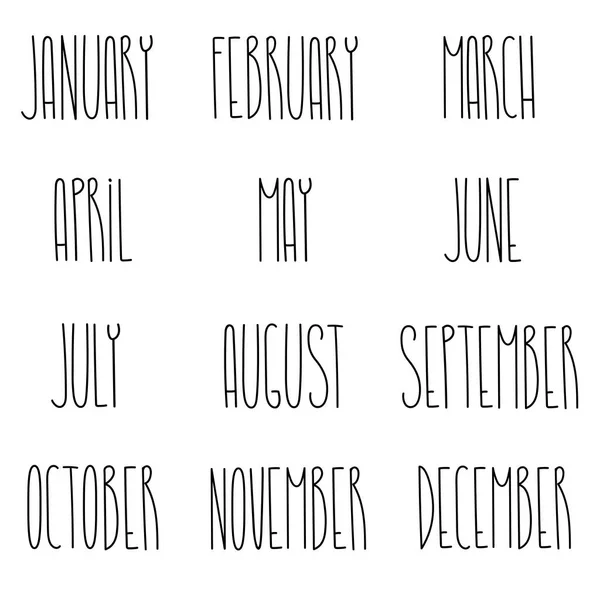 Seasonal calendar typography template text lettering month — Stock Vector