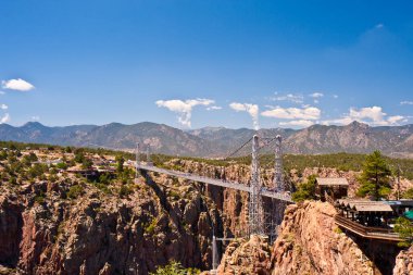 Royal Gorge asma köprüsü güneşli bir günde, Colorado, ABD