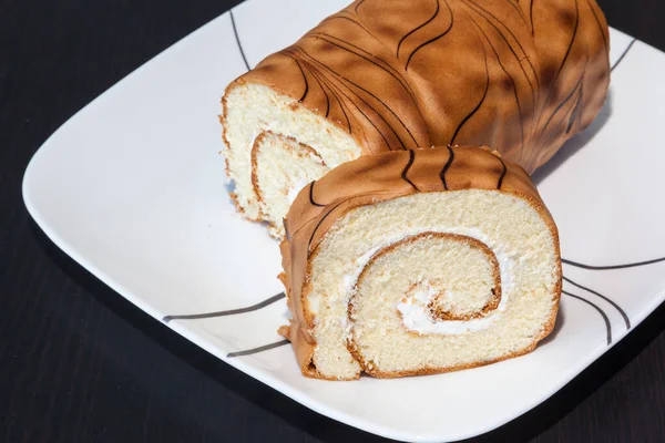 Sluiten Vanille Roll Cake — Stockfoto