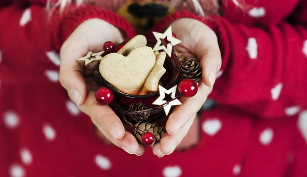 Hassas güzel bir kızın parlak lezzetli tatlı Noel kurabiyeleri-Tamam
