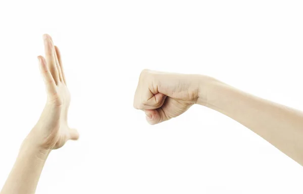 Nahaufnahme Weiblicher Zarter Hände Auf Weißem Isoliertem Hintergrund Konventionelle Kennzeichnung — Stockfoto