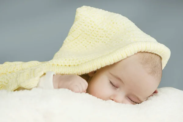 Retrato Close Lindo Bebê Adormecido Cama Conceito Sono Saudável — Fotografia de Stock