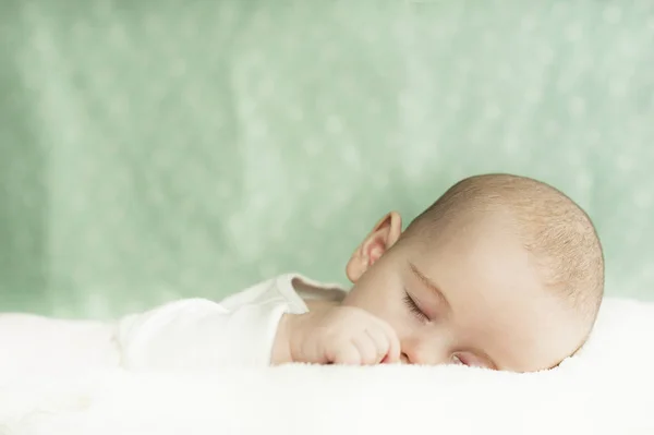 Retrato Close Lindo Bebê Adormecido Cama Conceito Sono Saudável — Fotografia de Stock