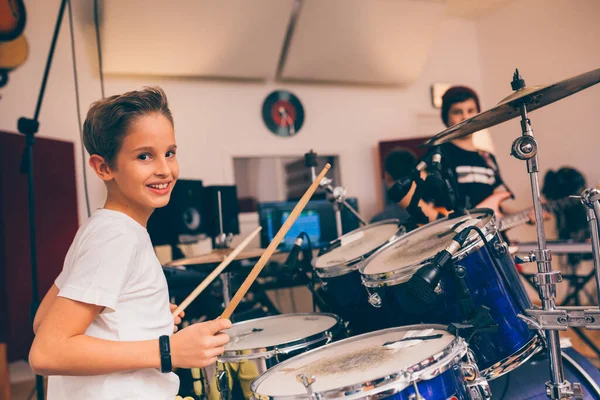 Kids Rock Band Playing Music Studio — Stock Photo, Image