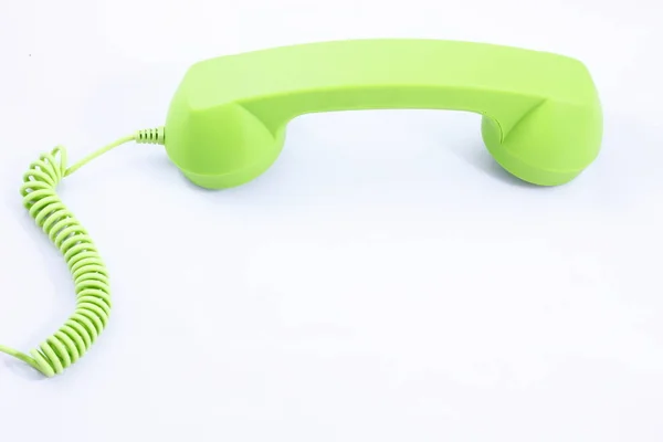 Old Telephone Set Green Tube Curled Cable — Stock Photo, Image