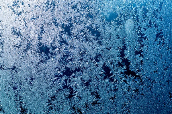 Hiver Froid Dessine Très Beaux Motifs Sur Fenêtre Eau Gèle — Photo