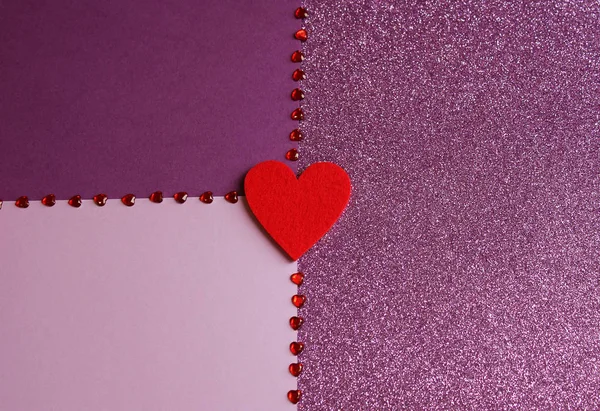 purple tones and red heart. card for valentines day