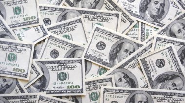 ABD 'nin banknotların dokusu. Amerikan para arka plan yığını. Dolar faturaları