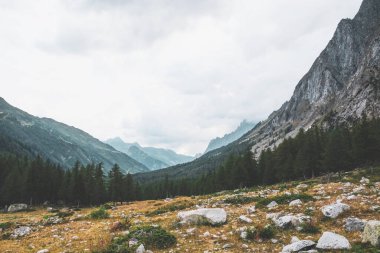 Val Ferret, İtalya 'daki güzel dağ manzarası. Alplerdeki İskoçlar.