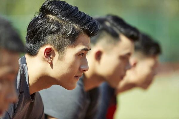 Close Faces Young Asian Adult Runners Starting Line — Stock Photo, Image