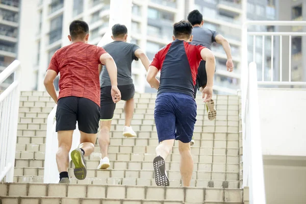 Jovem Asiático Masculino Atletas Exercitando Correr Até Passos — Fotografia de Stock