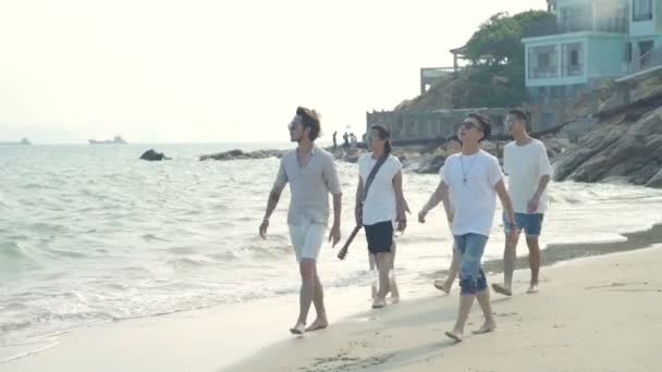 Jeunes Adultes Asiatiques Amuser Marcher Sur Plage — Video