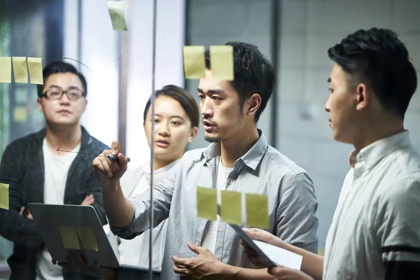 Молодые азиатские бизнесмены встречаются в офисе — стоковое фото