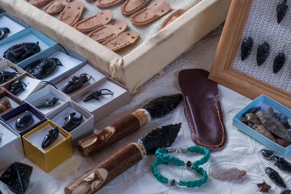 Sardinian Typical Obsidian Knives Sardinian Leppa Made Traditional Obsidian — Stock Photo, Image