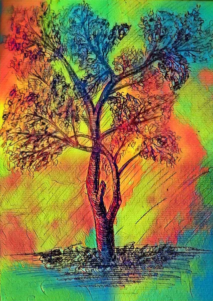 Träd Och Vinden Skakar Bladen Färg Modell — Stockfoto