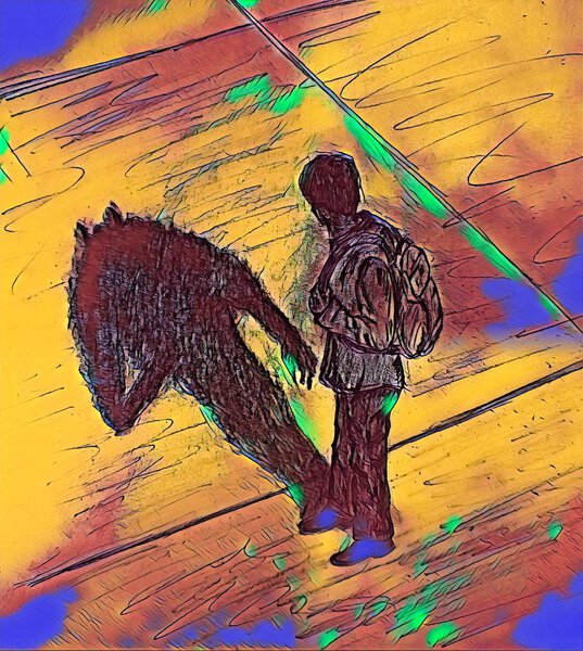 From the man falls the shadow of the demon, the duplicity of man, in each man lives the beast