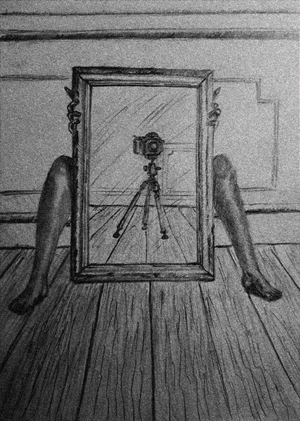 Aynanın Arkasındaki Kadın Selfie Yapar — Stok fotoğraf