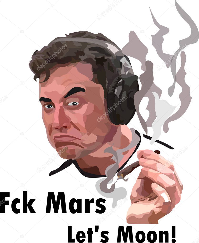 Elon Musk with a marijuana cigarette, cartoon