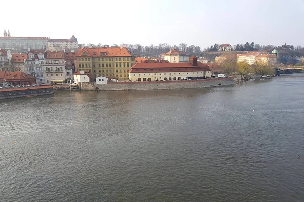Prag Vltava Floden Tjekkiet Panorama - Stock-foto