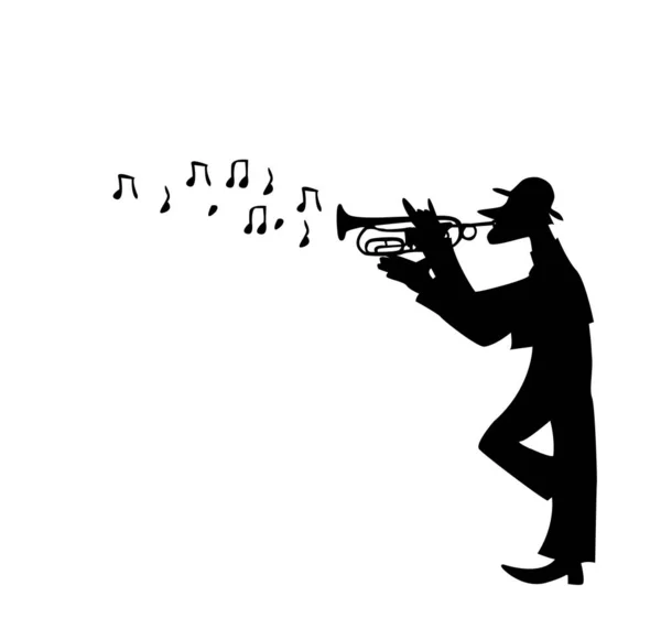 Трубач Играет Трубе Музыкант Силуэт — стоковый вектор