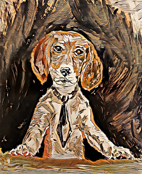 Hund Welpe Mit Krawatte Gouache Zeichnen — Stockfoto