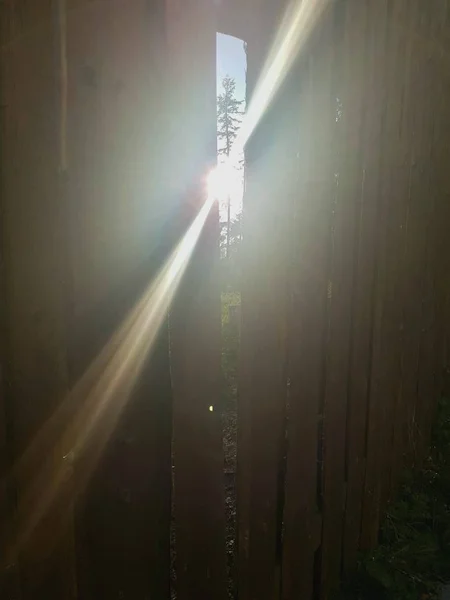 Rays Sun Wooden Fence — Stock Photo, Image