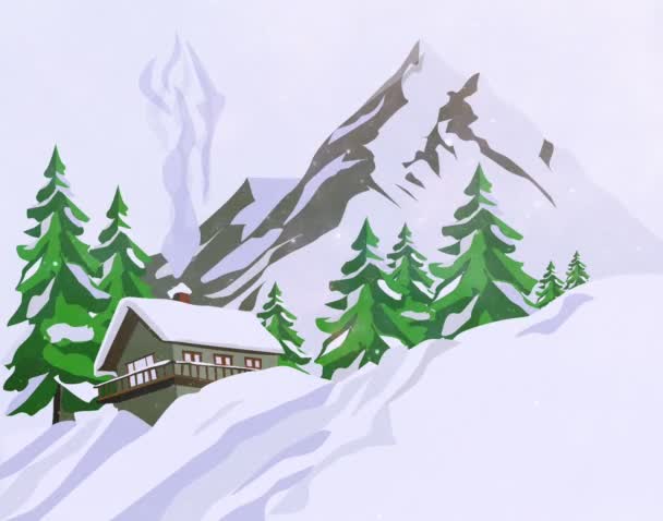 Haus Den Schneebedeckten Bergen — Stockvideo