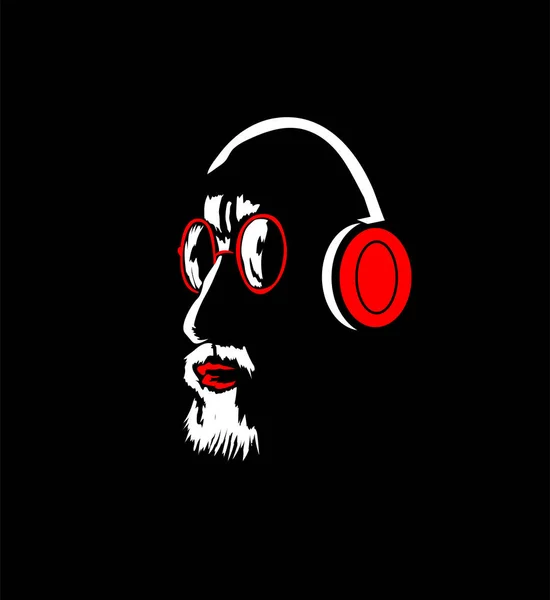 Hombre Con Barba Gafas Auriculares — Vector de stock