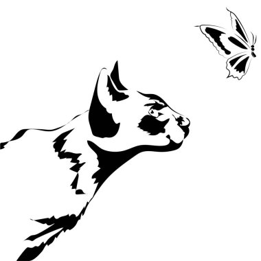 siyah ve beyaz çizim kedi silueti