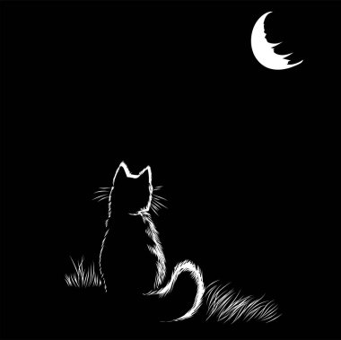 siyah ve beyaz çizim kedi silueti