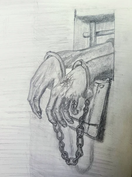 Więźnia Jego Ręce Kajdankach — Zdjęcie stockowe