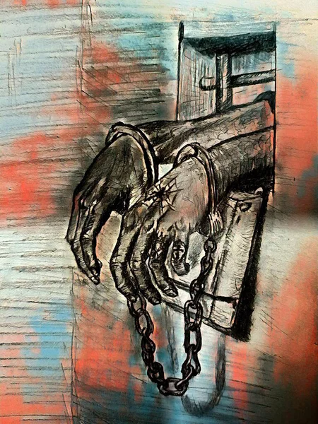 Ein Gefangener Und Seine Hände Handschellen — Stockfoto